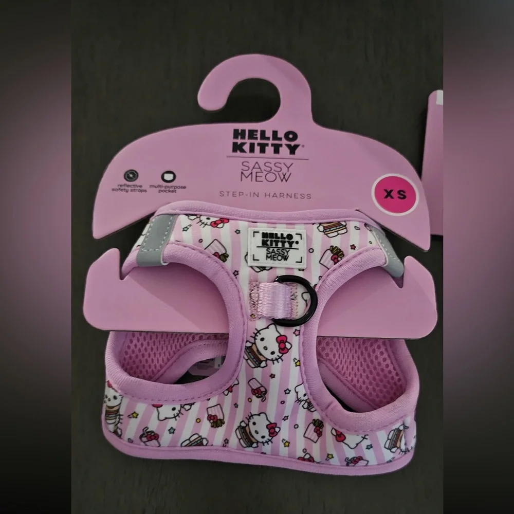 Sassy Meow Hello Kitty Pink Stripe Step-in Harness and Matching Leash (XS)